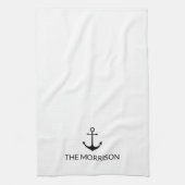 航海のカスタムボートネーム黒いかり白 キッチンタオル (縦)