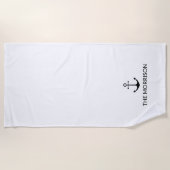 航海のカスタムボートネーム黒いかり白 ビーチタオル (正面)