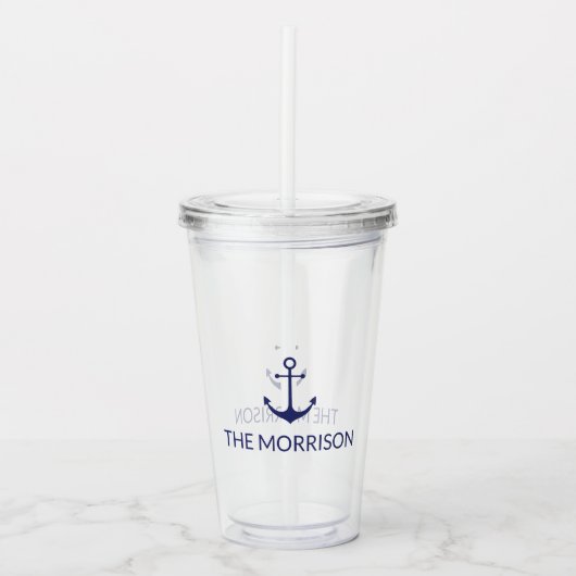 航海のカスタム船名ネービーブルーいかり アクリルタンブラー (正面)