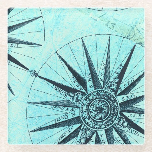 航海のカッコいい青 ガラスコースター (正面)