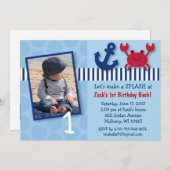 航海のカニの誕生日招待状 招待状 (正面/裏面)