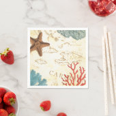 航海のカリブの魚の素朴地図とサンゴ スタンダードカクテルナプキン (インサイチュ)