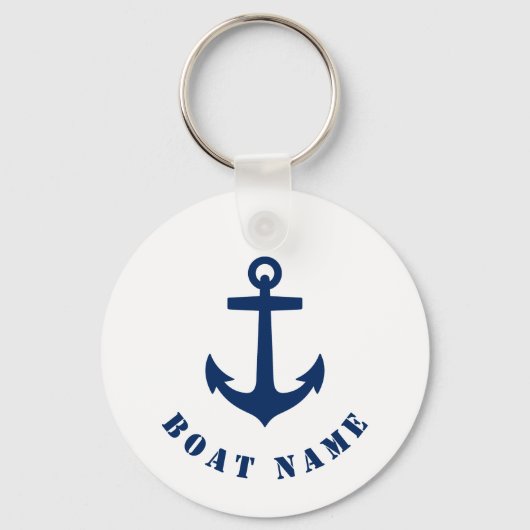 航海のクラシックいかりボートまたは名前ネイビー&ホワイト キーホルダー (正面)