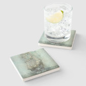 航海のクラシック船舶（青） ストーンコースター (横)