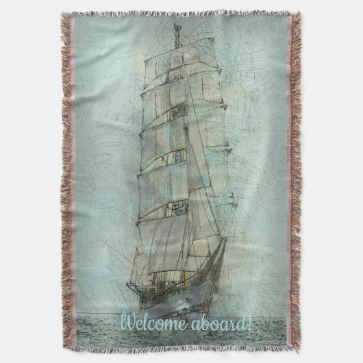 航海のクラシック船舶（青） スローブランケット (正面縦)