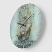 航海のクラシック船舶（青） ラージ壁時計 (傾斜)