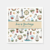 航海のクリスマスの海と挨拶パーソナライズされた スタンダードカクテルナプキン (正面)