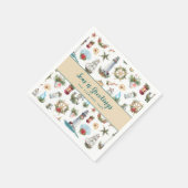 航海のクリスマスの海と挨拶パーソナライズされた スタンダードカクテルナプキン (角)