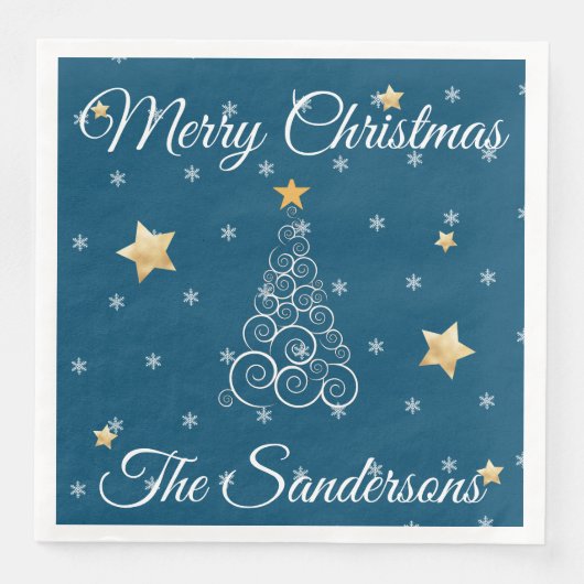 航海のクリスマスウェーブツリーブルー紙ディナーN (正面)