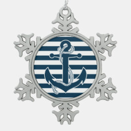 航海のクリスマスオーナメントプーターいかり スノーフレークピューターオーナメント