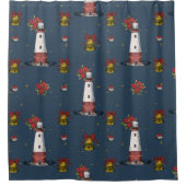 航海のクリスマスコースタルライトハウスパターン シャワーカーテン (正面)