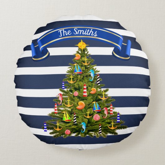 航海のクリスマスツリーカスタム ラウンドクッション (正面)