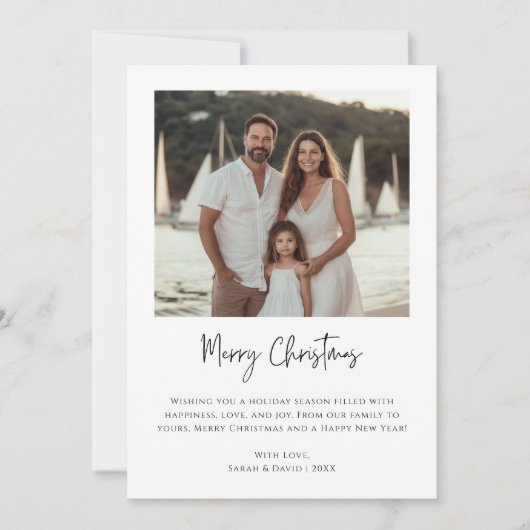 航海のクリスマスファミリー写真海上ビーチ シーズンカード (正面)