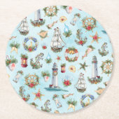航海のクリスマスライトハウスビーチコーストテーマ ラウンドペーパーコースター (正面)