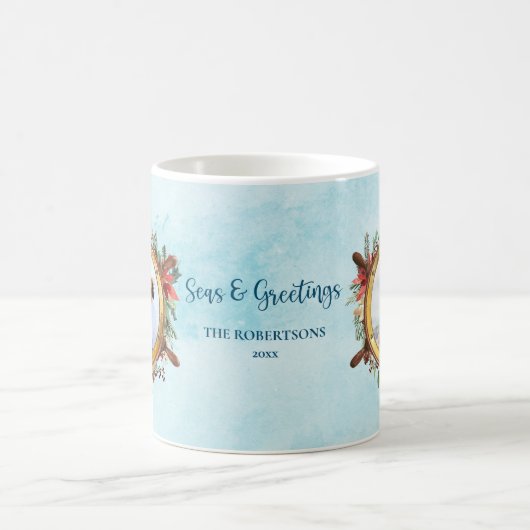航海のクリスマス写真の海と挨拶 コーヒーマグカップ (中央)