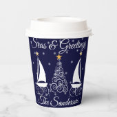 航海のクリスマス海軍の青い帆船 紙コップ (裏面)