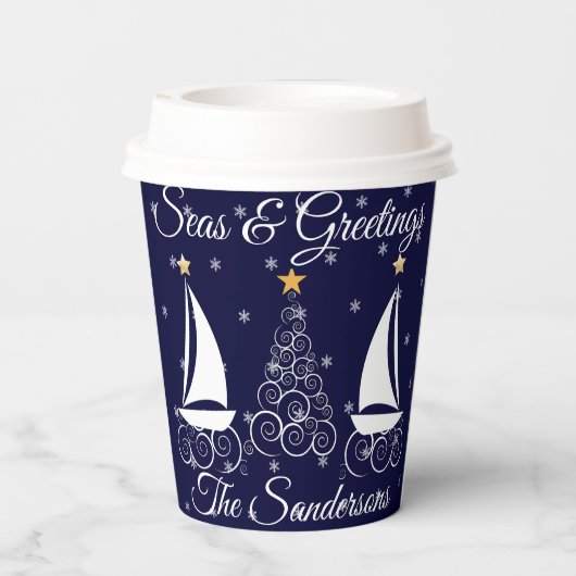 航海のクリスマス海軍の青い帆船 紙コップ (裏面)