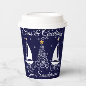航海のクリスマス海軍の青い帆船 紙コップ (正面)