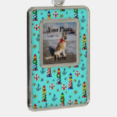 航海のクリスマス灯台がイメージを追加 シルバープレートフレームオーナメント (右)