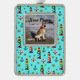 航海のクリスマス灯台がイメージを追加 シルバープレートフレームオーナメント