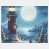 航海のクリスマス灯台 フリースブランケット (正面(横))