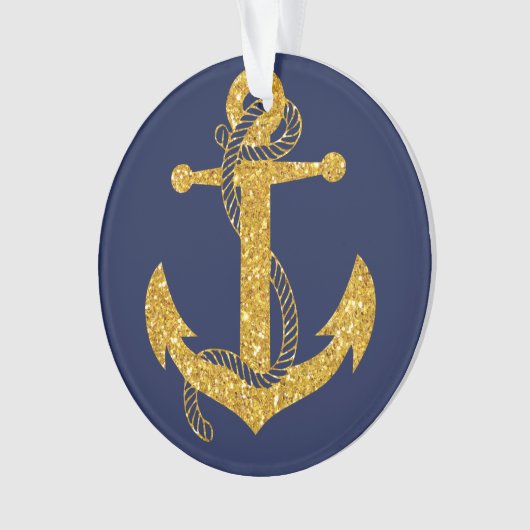 航海のクリスマス飾りいかり金ゴールドアクリル オーナメント (正面)