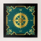 航海のコンパスシルエット/金ゴールド/ブラック/アクア ジグソーパズル (横)