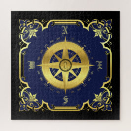 航海のコンパスシルエット/金ゴールド/ブラック/ネイビー ジグソーパズル