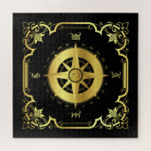 航海のコンパスシルエット/金ゴールド/黒/黒 ジグソーパズル (横)