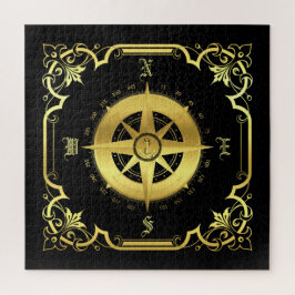 航海のコンパスシルエット/金ゴールド/黒/黒 ジグソーパズル
