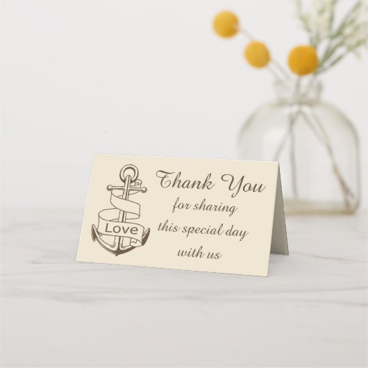 航海のサンキューシップいかりブラウン結婚の愛 プレイスカード (正面)