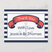 航海のサンキューネイビーストライプルいかり結婚ズ ポストカード (正面)