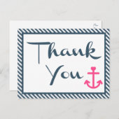 航海のサンキューピンクいかりネイビーブルーストライプズ ポストカード (正面/裏面)
