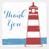 航海のサンキューレッドライトハウスブルー海 スクエアシール (正面)