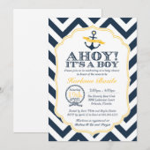 航海のシェブロン ベビーボーイ シャワー招待状 招待状 (正面/裏面)