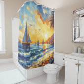 航海のシルボーツサンセットトロピカルビーチ シャワーカーテン (インサイチュ)