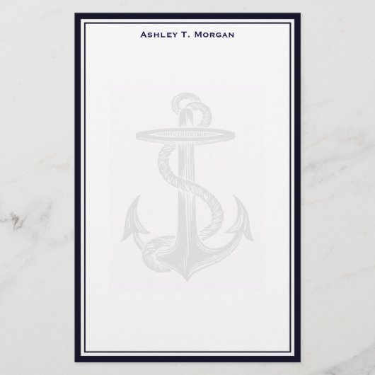 航海のシンプルDK青/白パーソナライズされた 便箋 (正面)