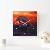 航海のジャンピングドルフィンオレンジ海サンセット スクエア壁時計 (ホーム)