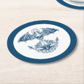 航海のスカルと花を持つボートいかり ラウンドペーパーコースター (アングル)