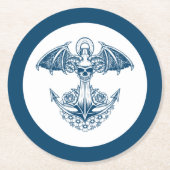 航海のスカルと花を持つボートいかり ラウンドペーパーコースター (正面)