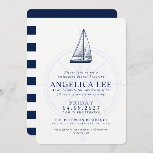 航海のスタイル退職夕食の送迎招待状 招待状 (正面/裏面)