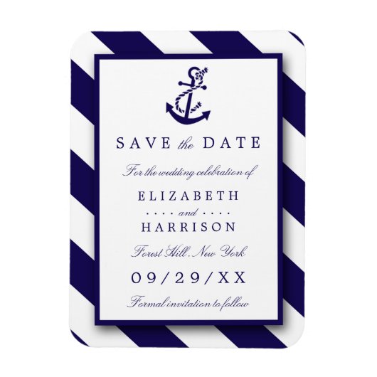 航海のストライプいかりとネイビーブルー マグネット (縦)