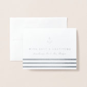 航海のストライプいかりの写真結婚ありがとう 箔カード (封筒付き正面)