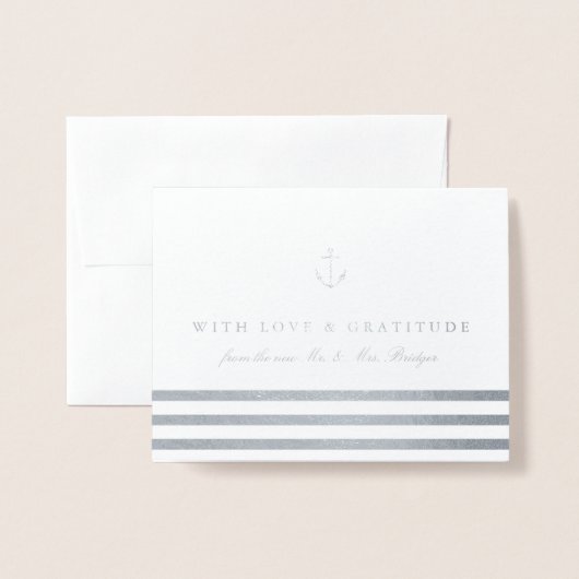 航海のストライプいかりの写真結婚ありがとう 箔カード (封筒付き正面)