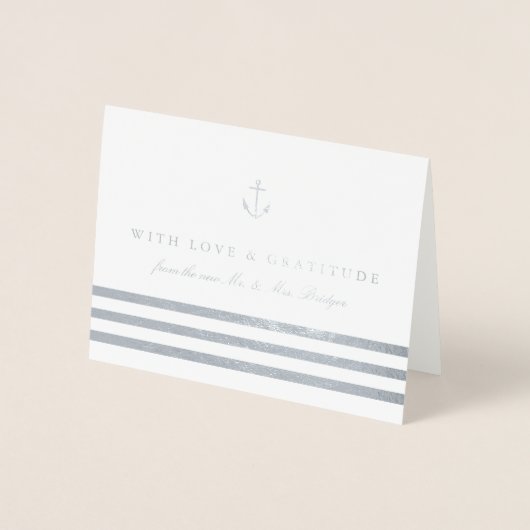 航海のストライプいかりの写真結婚ありがとう 箔カード (正面)