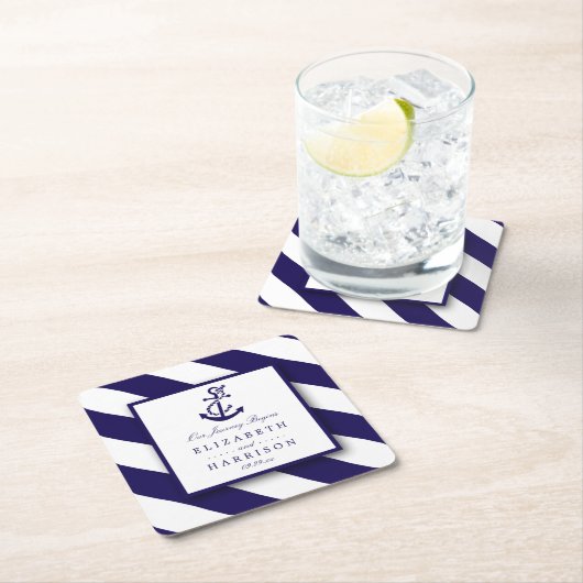 航海のストライプいかり結婚ズ スクエアペーパーコースター (インサイチュ)