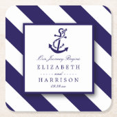 航海のストライプいかり結婚ズ スクエアペーパーコースター (正面)