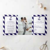 航海のストライプいかり&ネイビーブルー結婚スイート 三つ折り招待状 (内部)