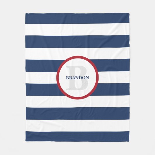 航海のストライプのパーソナライズされた毛布 –  フリースブランケット (正面)