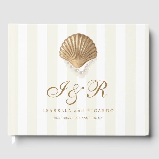 航海のストライプの金ゴールドシーセル海結婚岸 ゲストブック (正面)